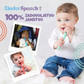Promocijska grafika s tremi dojenčki, ki uporabljajo silikonska grizala različnih barv, in napisom "100% zadovoljstvo jamstvo", ki poudarja zaupanje v kakovost izdelkov Kinderspeech.