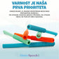 Barvita silikonska grizala Kinderspeech na informacijski grafiki, ki poudarja varnost izdelkov in potrjuje, da so registrirani kot medicinski pripomoček razreda I.