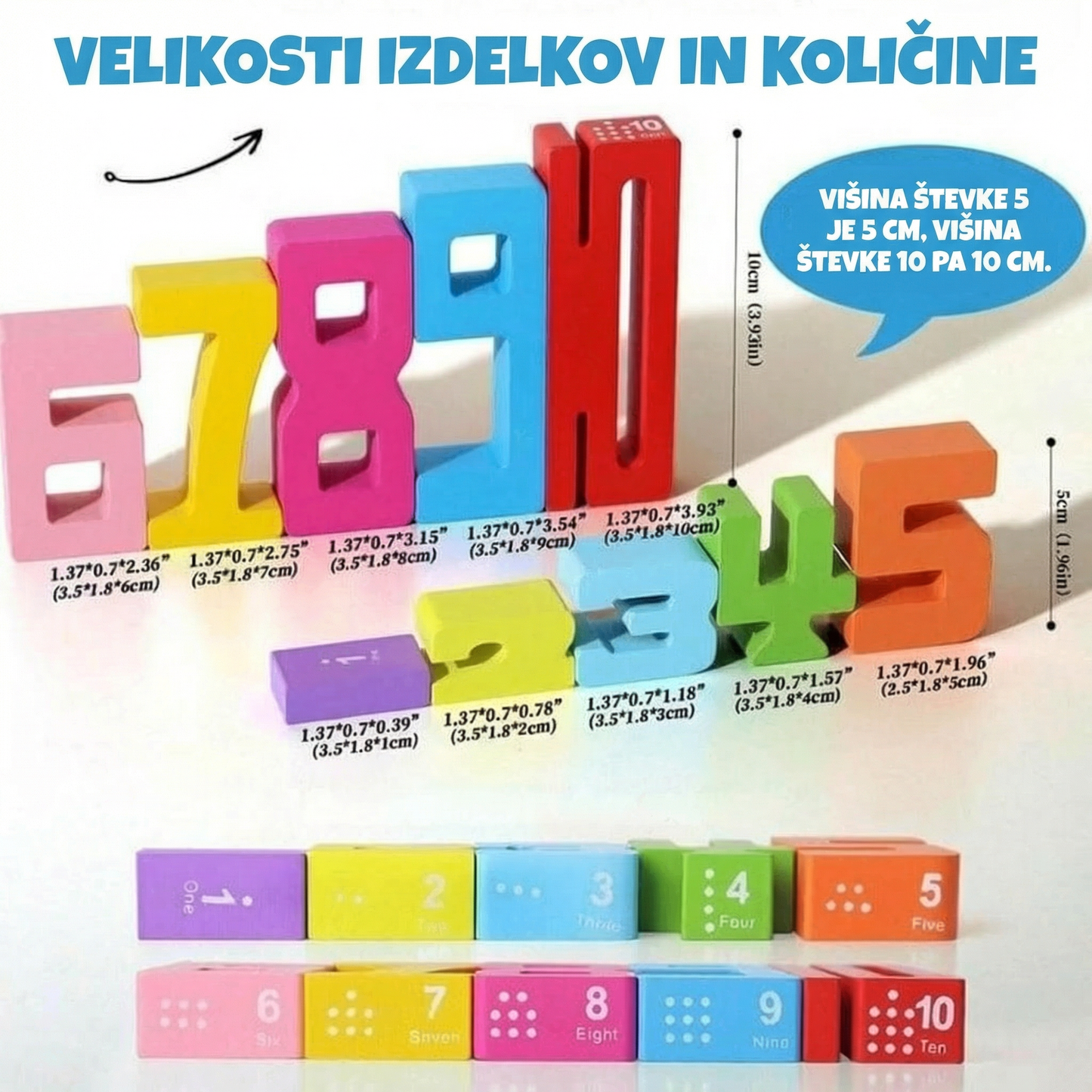 Izobraževalni komplet barvnih lesenih številk s 15 karticami z izzivi, ki prikazujejo 30 različnih stopenj težavnosti za sestavljanje struktur.